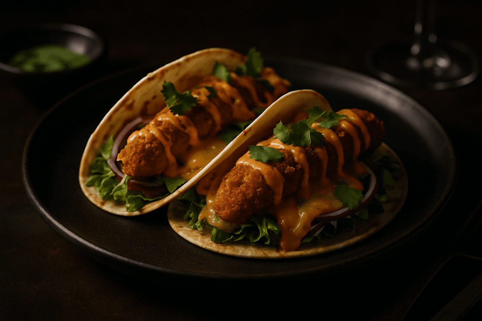 Crispy kylling-tortillas med ost og sriracha mayo