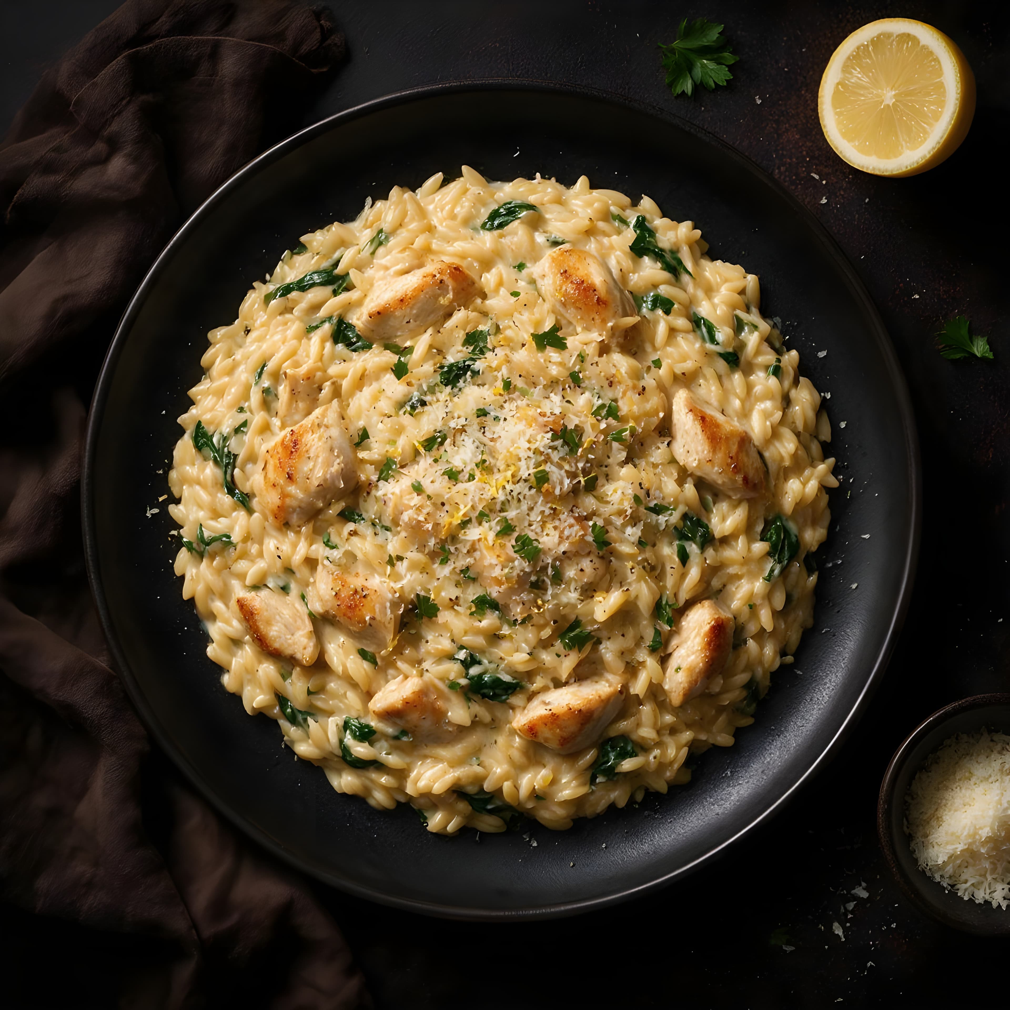 Kremet kylling-orzo med sitron & parmesan